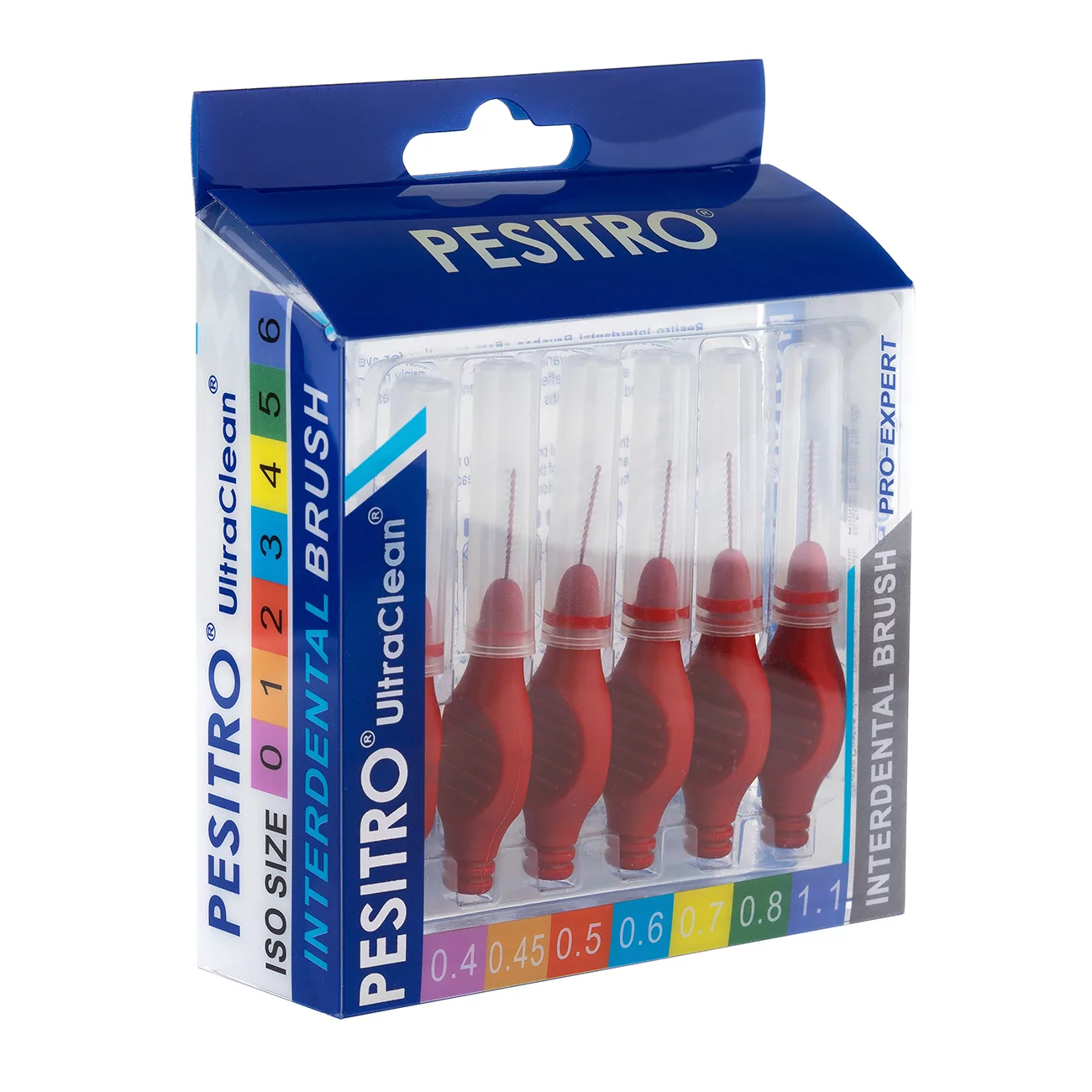 Межзубные щетки (ершики) для чистки зубов с прорезиненной ручкой PESITRO (0,5мм красн., 6 шт. в упак)